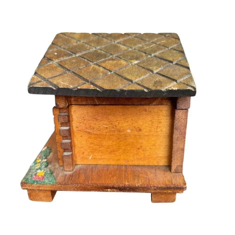 Vintage Mid-Century Swiss Chalet Wooden Music Box - Made in Japan - Works!